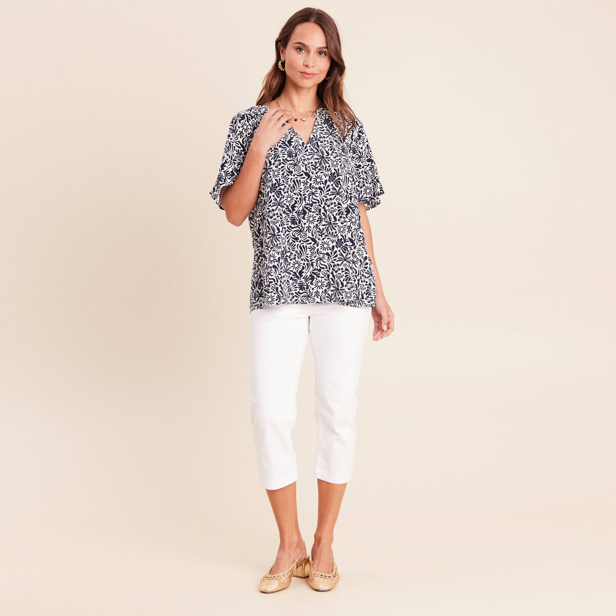 Blouse ample manches courtes fluide bleu femme