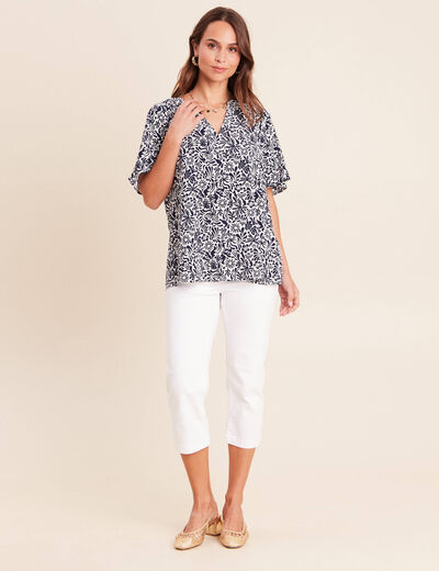Blouse ample manches courtes fluide bleu femme