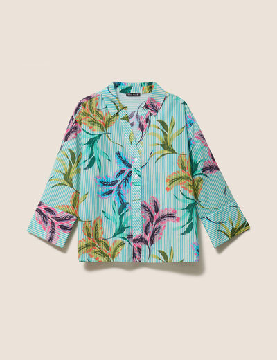 Chemise droite courte manches 3/4 vert femme