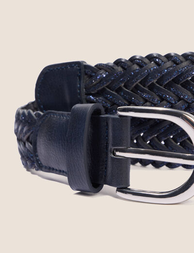 Ceinture large tress&eacute;e bleu marine femme