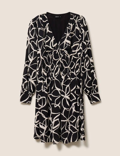 Robe courte &eacute;vas&eacute;e col v manches longues noir femme