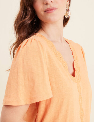 T-shirt manches courtes orange clair femme