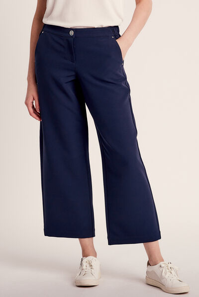 Pantalon large 7/8ème bleu marine femme