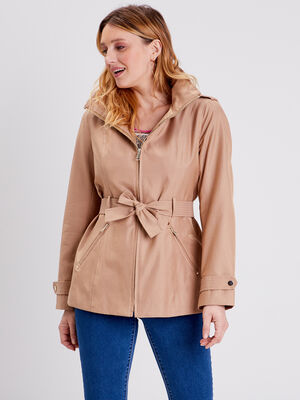 Parka droite ceinturee sable femme