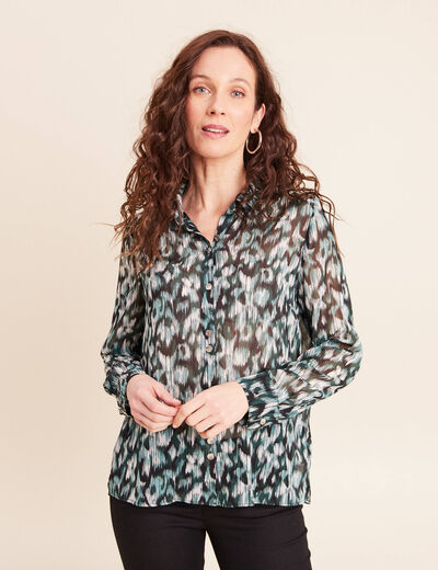 Chemise manches longues en voile vert femme