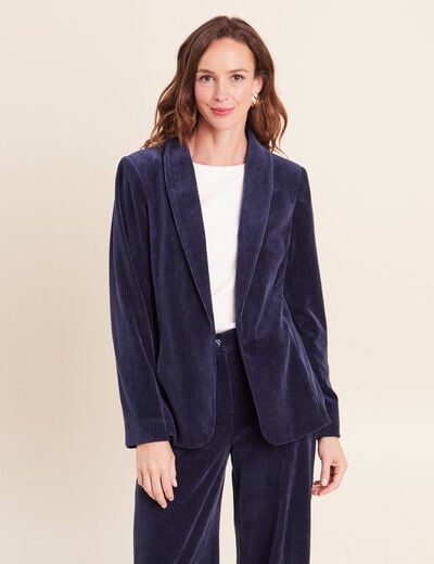 Veste tailleur velours bleu marine femme