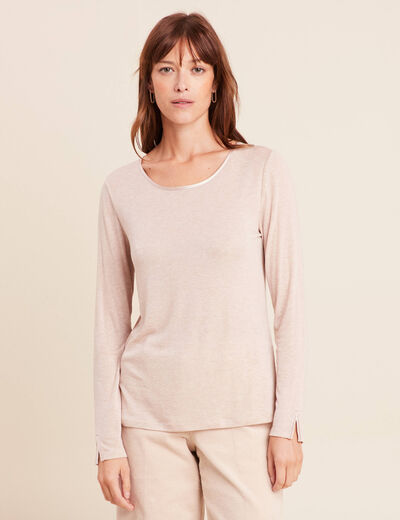 T-shirt ajust&eacute; manches longues beige femme