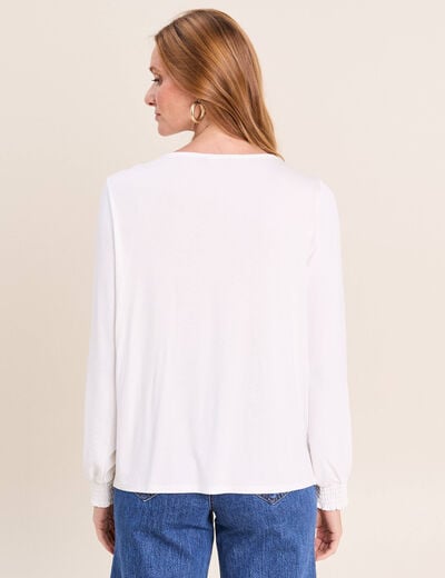 Blouse droite manches longues dentelle ecru femme