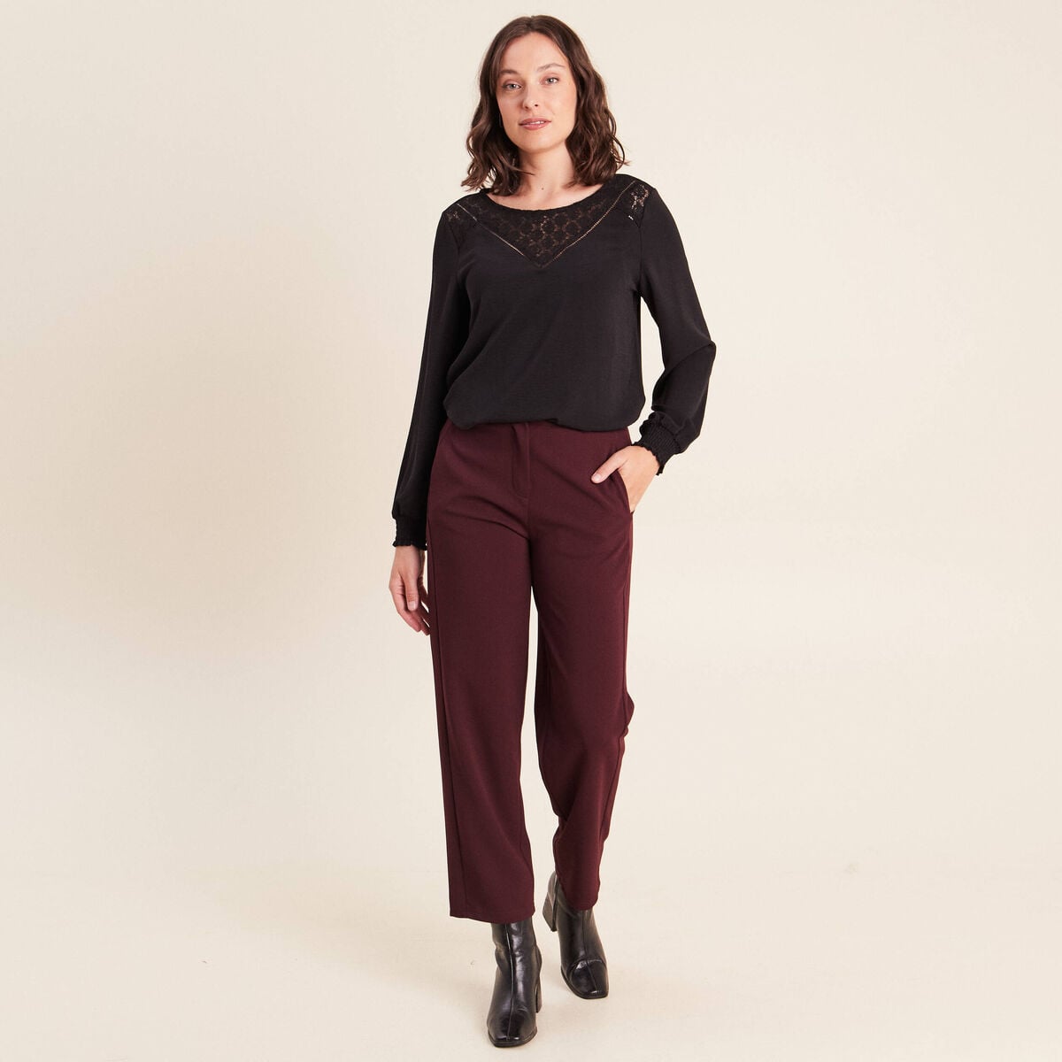 Pantalon bordeaux femme