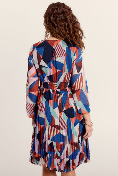 Robe évasée bas plissé multicolore femme