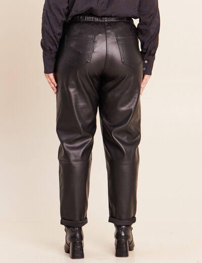 Pantalon coupe mom simili cuir noir femme