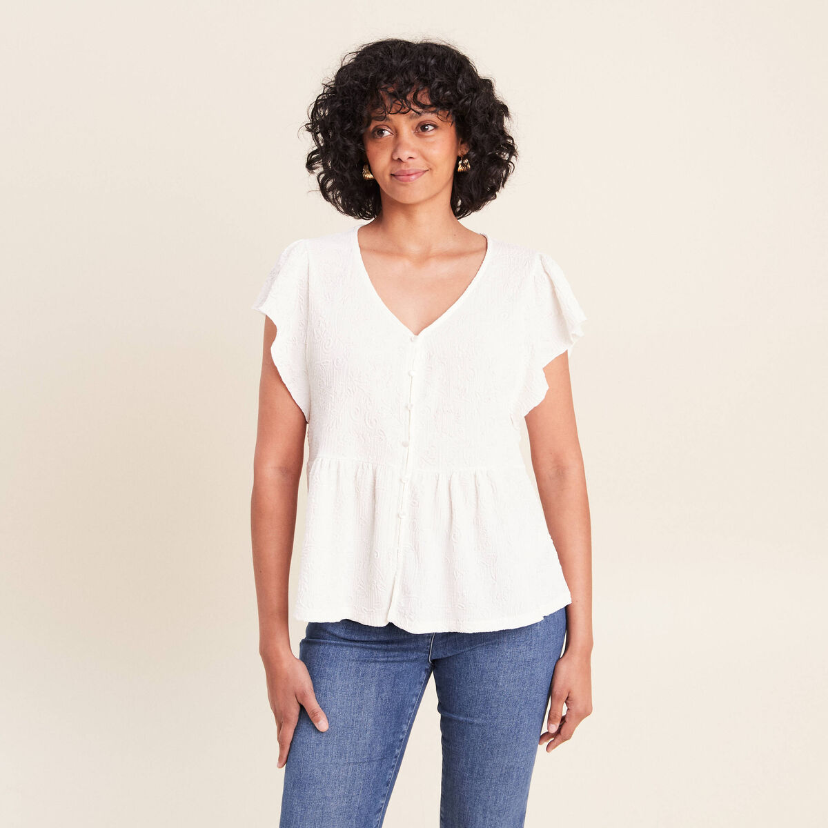 Blouse manches courtes ecru femme