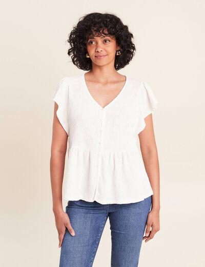 Blouse manches courtes ecru femme