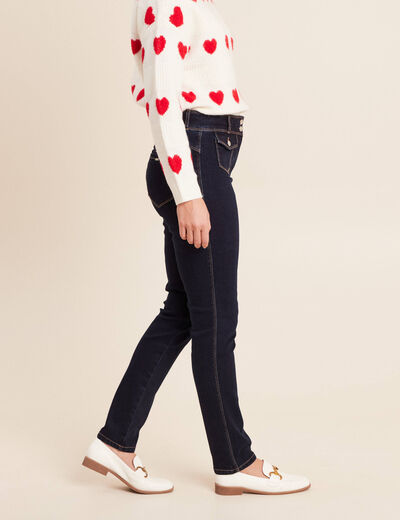 Jean ajust&eacute; taille haute longue denim brut femme