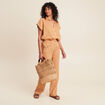 Pantalon coupe large fluide taille haute beige femme