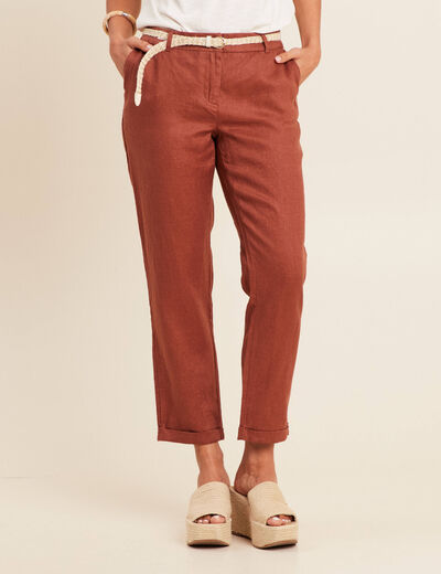 Pantalon flou ceinturé marron foncé femme