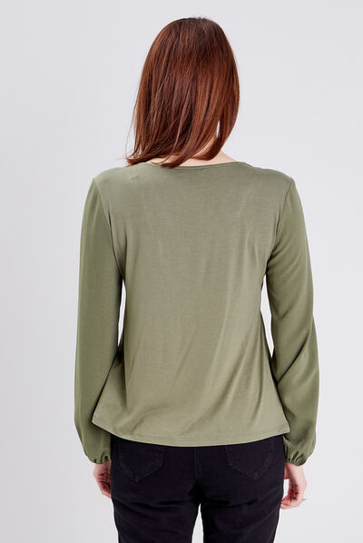 T-shirt manches longues vert kaki femme
