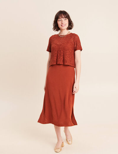Robe 2 en 1 col rond marron fonc&eacute; femme