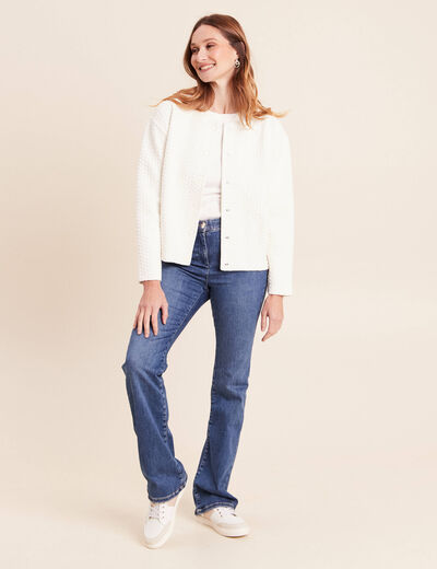 Gilet teddy bas resserr&eacute; manches longues ecru femme