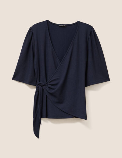 Blouse col V manches coude bleu foncé femme