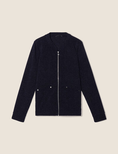 Gilet manches longues zippé bleu marine femme