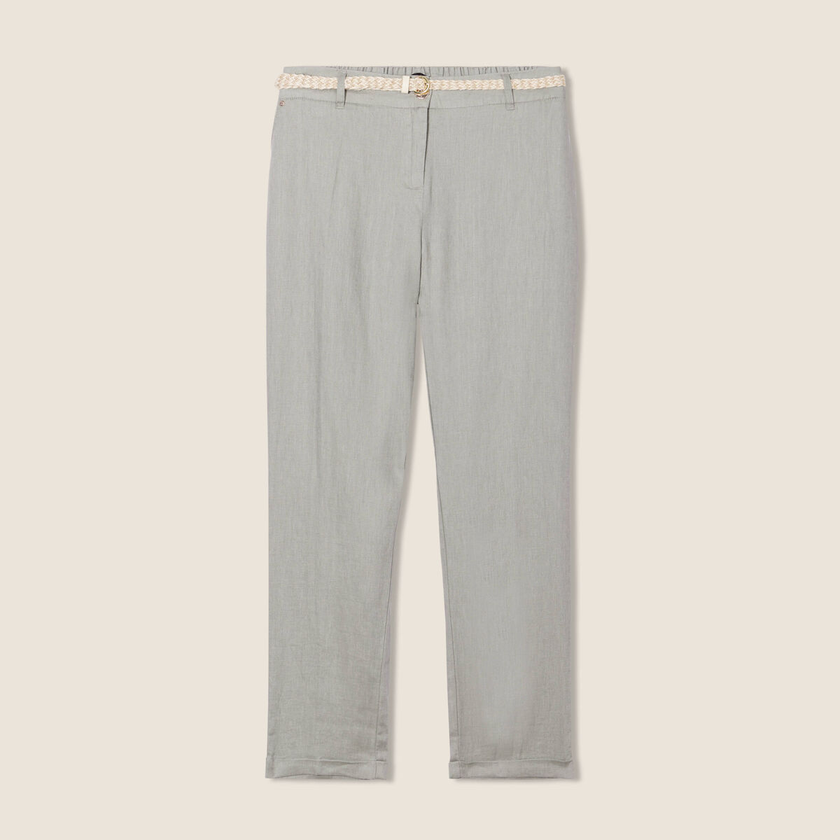 Pantalon flou ceinturé vert clair femme