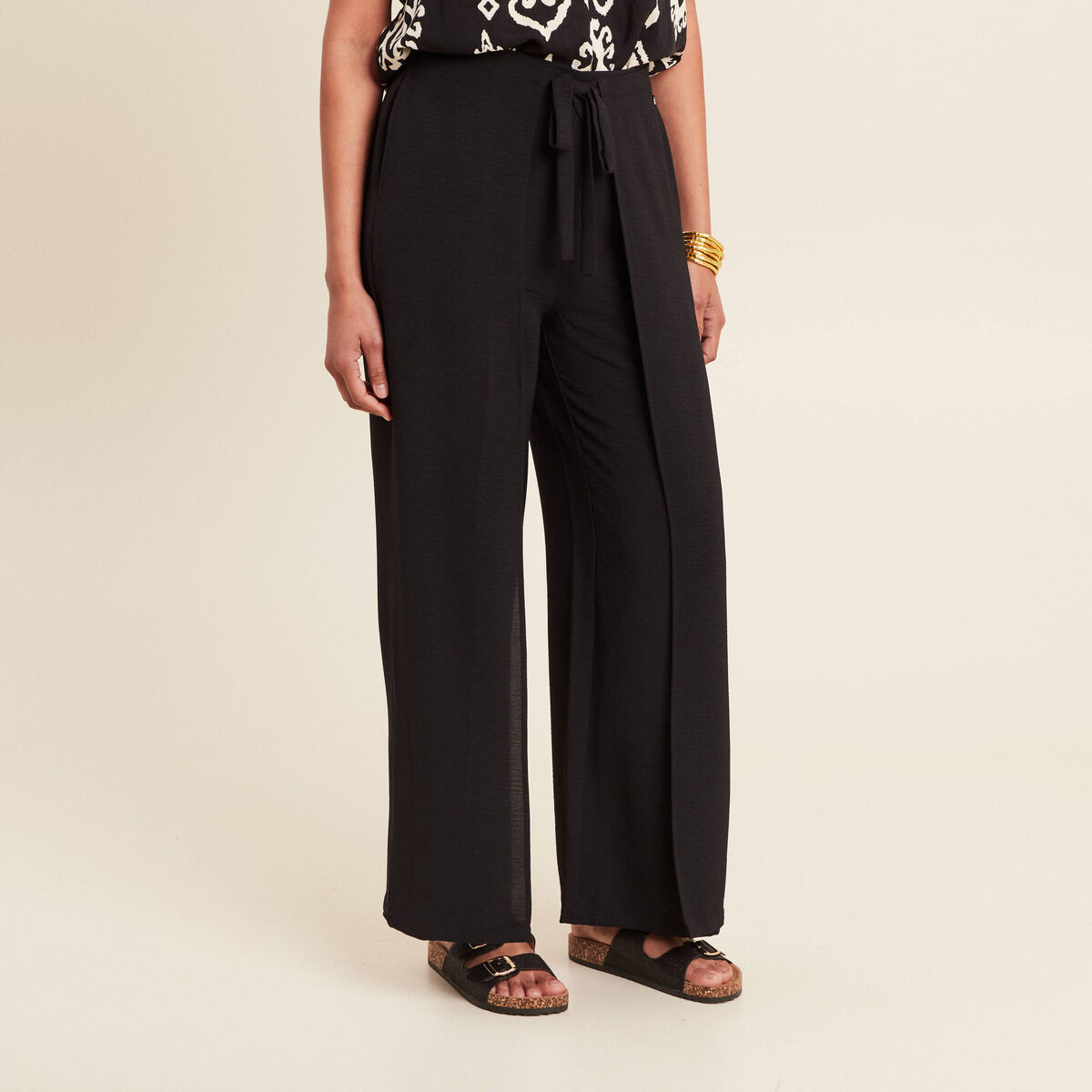 Pantalon coupe large portefeuille noir femme