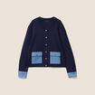 gilet droit court manches longues bleu marine femme
