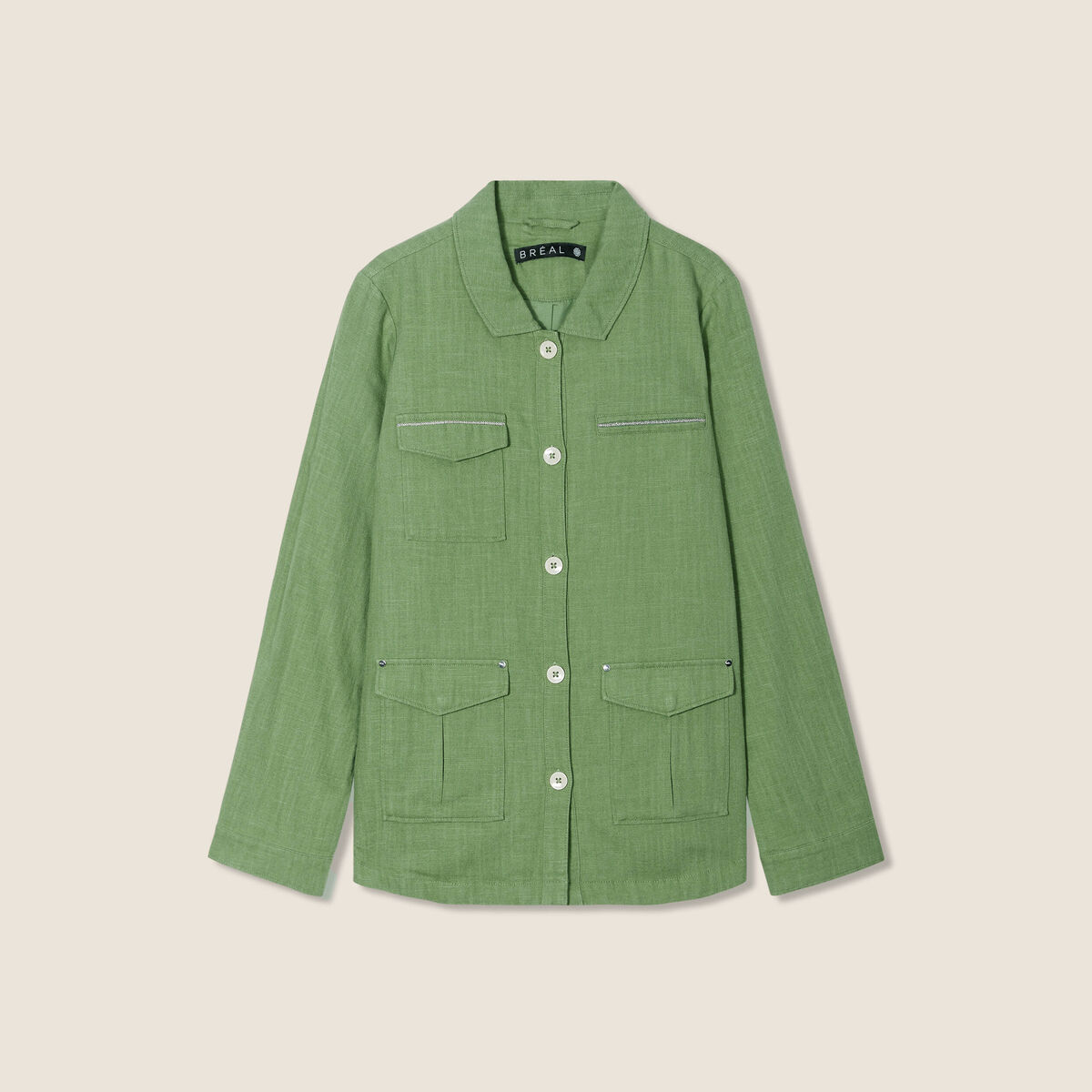 Veste droite boutonn&eacute;e vert femme
