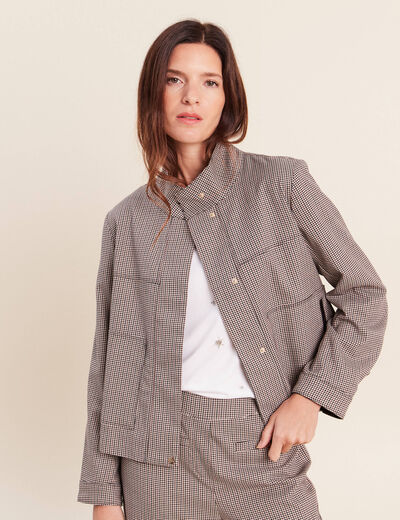 Veste col montant doubl&eacute;e marron femme