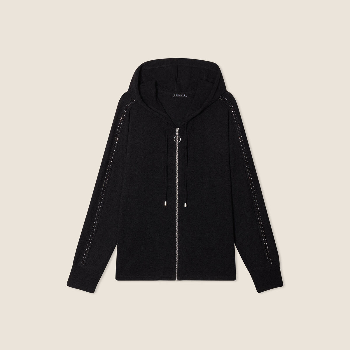 Gilet manches longues capuche noir femme