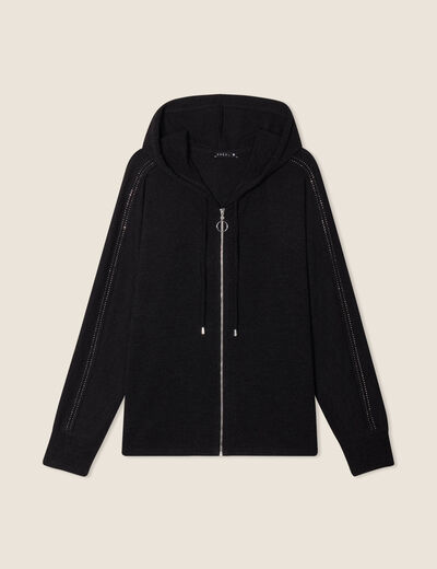 Gilet manches longues capuche noir femme