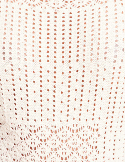 Pull ajour&eacute; col rond manches courtes ecru femme