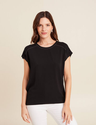 T-shirt bi-matière manches courtes noir femme