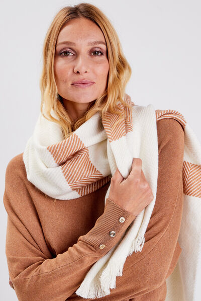 Écharpe à franges camel femme