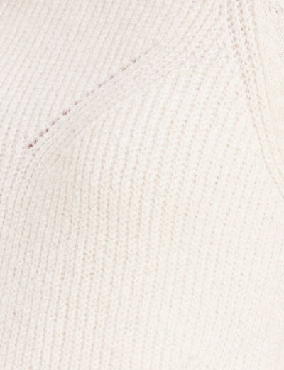Pull col montant manches longues ecru femme