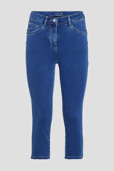 Pantacourt droit taille standard denim double stone femme