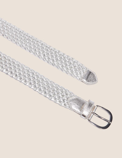 Ceinture tressée métalissée gris clair femme