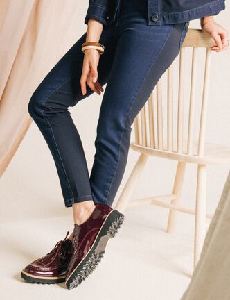 Jean coupe ajust&eacute;e effet bi-mati&egrave;re denim brut femme