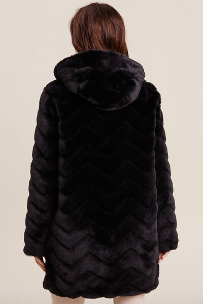 Manteau fausse fourrure réversible noir femme