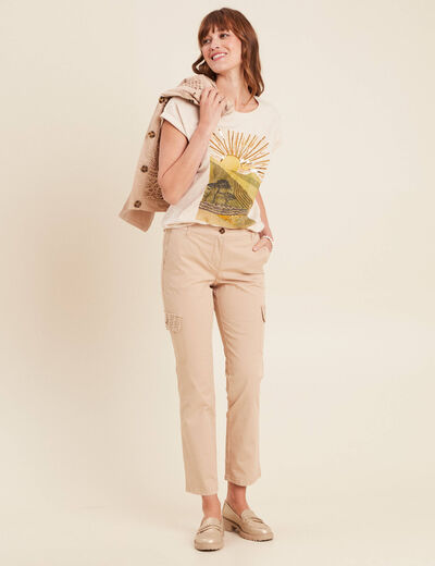 T-shirt manches courtes perles sable femme