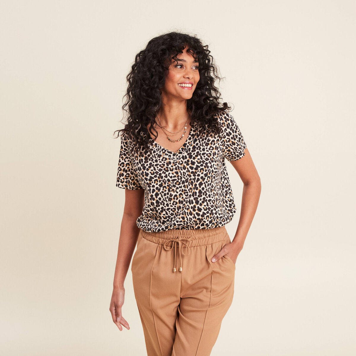 T-shirt manches courtes beige femme