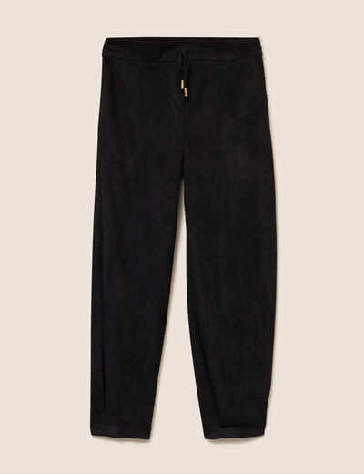 Pantalon barrel bas resserr&eacute; noir femme