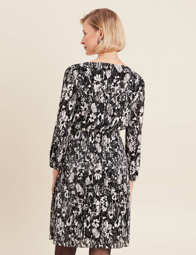 Robe évasée plissée noir femme