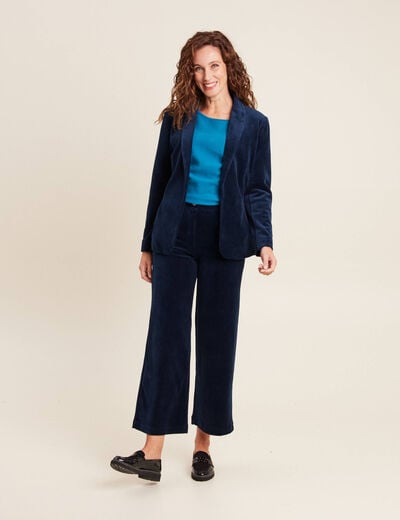 Veste tailleur velours bleu marine femme