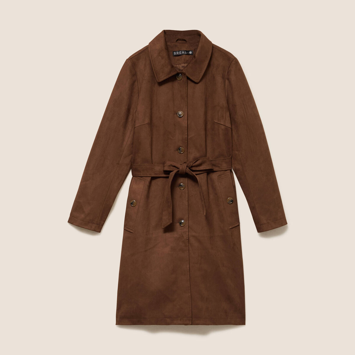 Trench cintr&eacute; long aspect daim marron femme