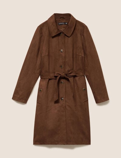 Trench cintr&eacute; long aspect daim marron femme