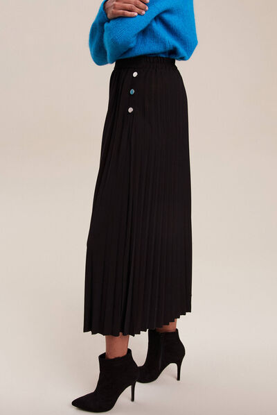 Jupe longue évasée plissée noir femme