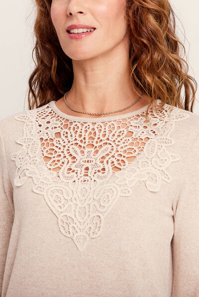 T-shirt manches longues beige femme