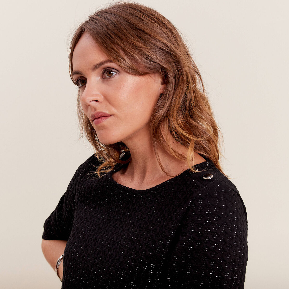 Robe droite manches 3/4 noir femme